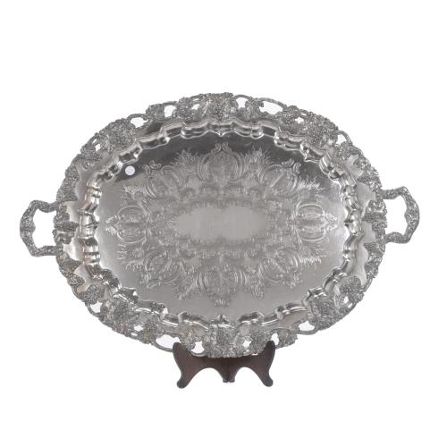 SHEFFIELD. LARGE SILVERY MATEL TRAY, CIRCA 1860