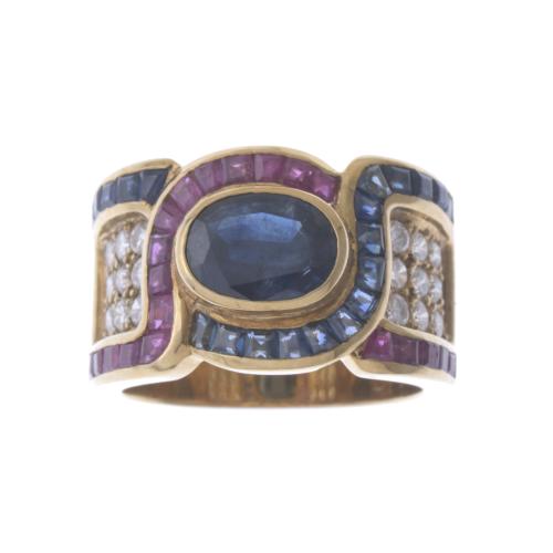 VASARI-LIKE RING WITH GEMSTONES.