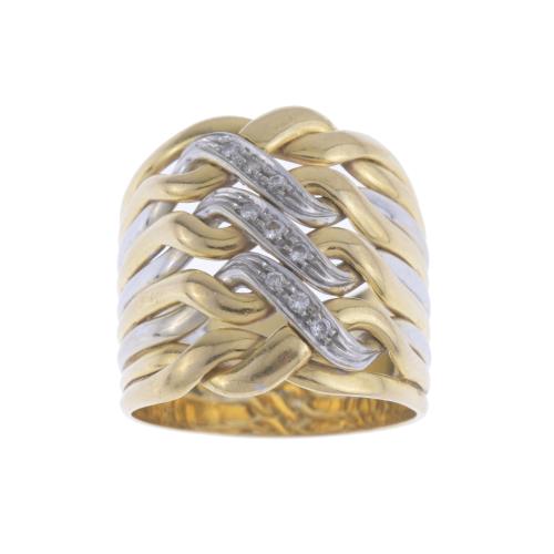 BICOLOUR BRAIDED RING WITH DIAMONDS