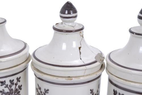 FIVE PHARMACY JARS, 20TH CENTURY.