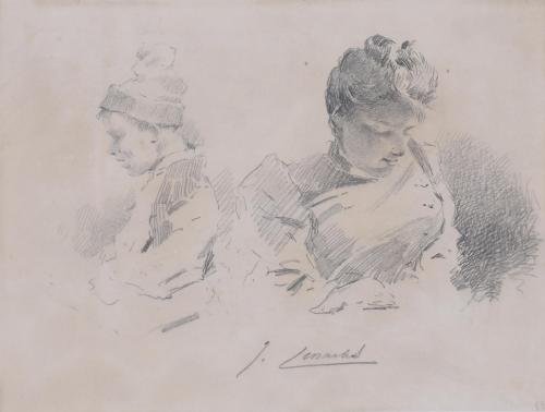 JOSEP CUSACHS I CUSACHS (1851-1908). Sketch for lady and child.