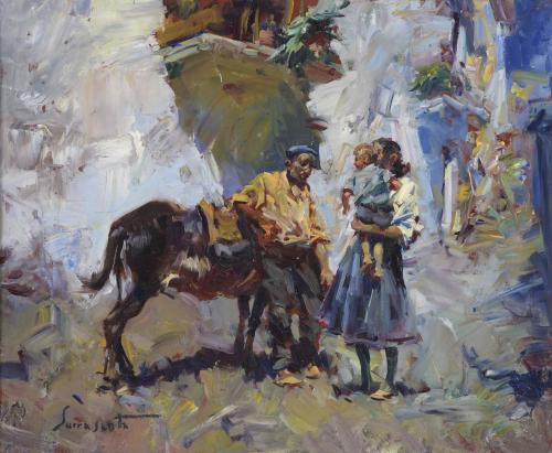 JOSEP SERRASANTA (1916-1998). "FAMILIA Y ASNO".