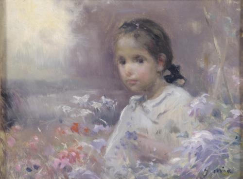 JOAQUIM MIR I TRINXET (1873-1940). "NIÑA ENTRE LAS FLORES".