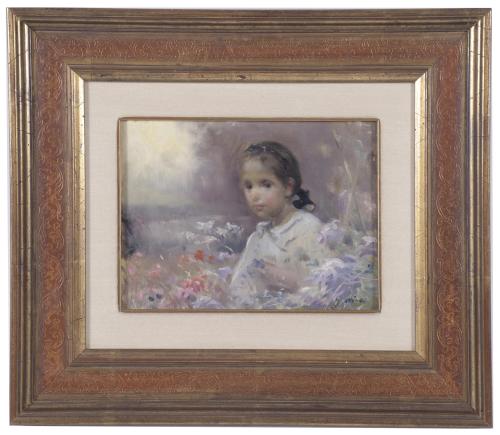 JOAQUIM MIR I TRINXET (1873-1940). "NIÑA ENTRE LAS FLORES".