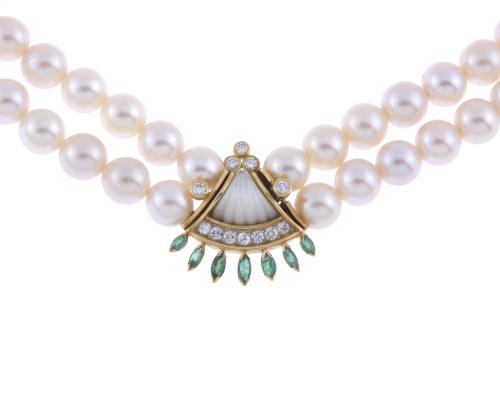 PUIG DORIA CHOKER, WITH DOUBLE STRAND OF PEARLS AND DIAMOND