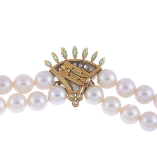 PUIG DORIA CHOKER, WITH DOUBLE STRAND OF PEARLS AND DIAMOND