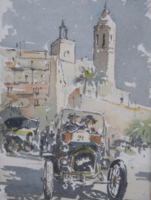 ESCUELA CATALANA, SIGLO XX. "EXHIBICIÓN DE COCHES", Sitges.