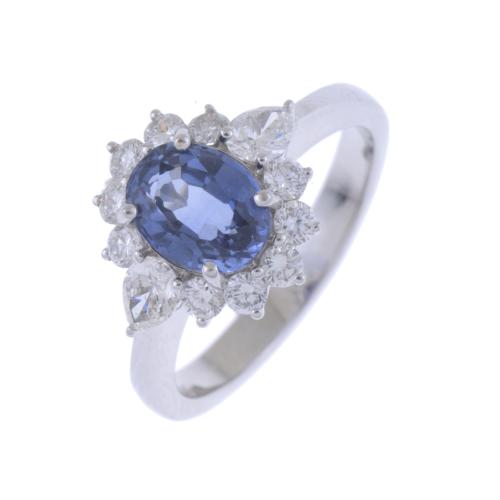 SAPPHIRE AND DIAMONDS ROSETTE RING.