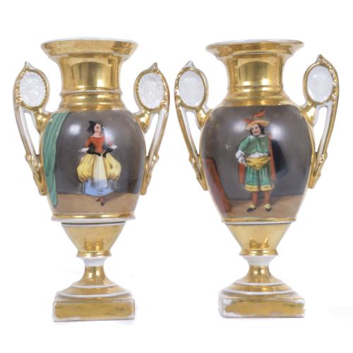 PAIR OF SMALL VASES IN POLYCHROME PORCELAIN, LATE 19TH CENTURY.