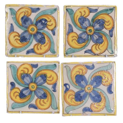 SET OF FOUR TILES, 18TH CENTURY.