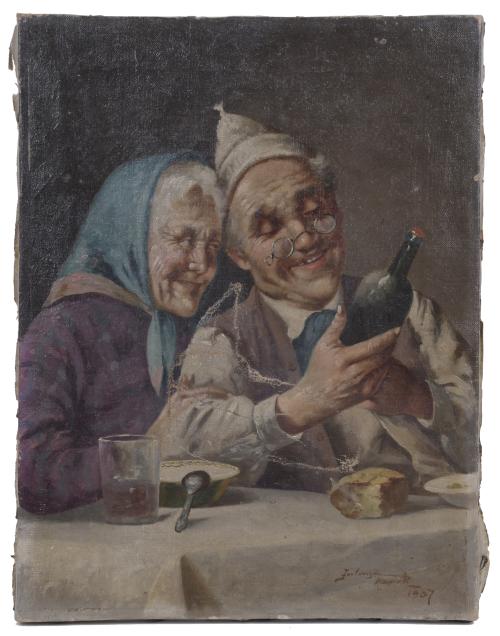 ESCUELA ESPAÑOLA, SIGLO XX. "PAREJA DE ANCIANOS", 1907.