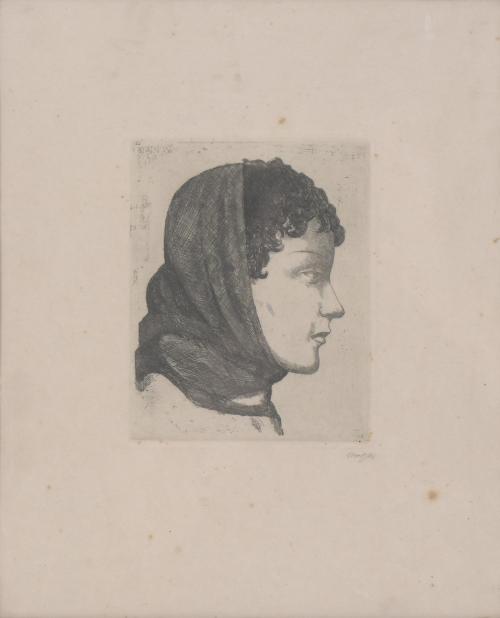 XAVIER NOGUÉS (1873-1940). "GIRL&#39;S HEAD WITH SCARF", ca. 19