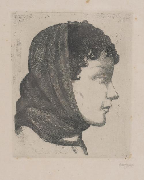 XAVIER NOGUÉS (1873-1940). "GIRL&#39;S HEAD WITH SCARF", ca. 19