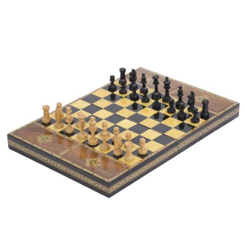 CHESS SET WITH MARQUETRY, CIRCA 1960.