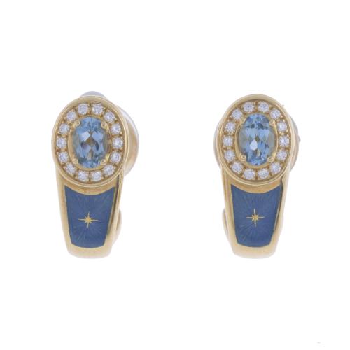 PENDIENTES FABERGÉ CON ESMALTE, OJO DE PERDIZ DE AGUAMARINA Y DIAMANTES