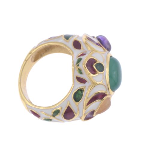 RING WITH ENAMEL, CHRYSOPRASE, AMETHYST AND CABOCHON CITRINE