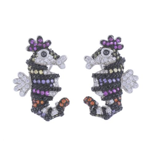 SEAHORSE-SHAPED EARRINGS WITH COLOURED ZIRCONS