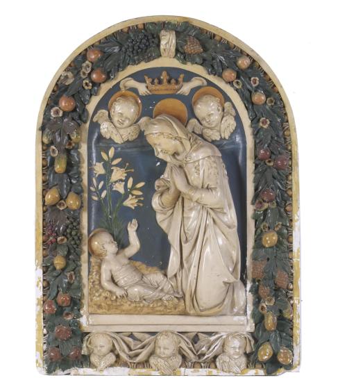 AFTER MODELS BY LUCA DELLA ROBIA (1400 - 1482). "MADONNA AND CHILD JESUS", 19TH CENTURY.