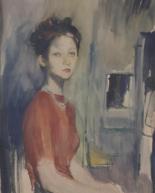 JOAN PALET BATISTE (1911-1996). "PORTRAIT OF A GIRL IN RED".