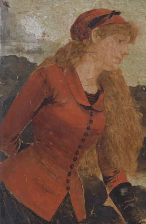 LOUIS VERNANCHET (XIX).  "RETRATO MUJER DE ROJO", 1885.