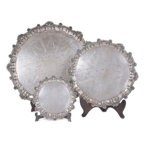 SET OF TRHEE SILVER TRAYS.