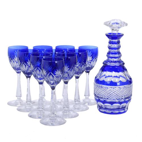 SET OF DECANTER AND TEN GLASSES IN BOHEMIA CRYSTAL, 20TH CENTURY. 