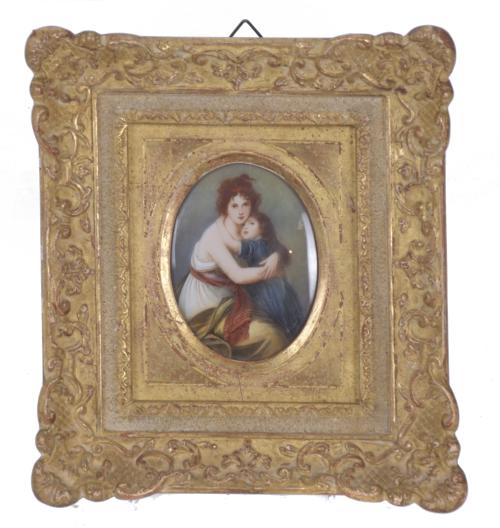 FRENCH MINIATURE DEPICTING THE SELF-PORTRAIT OF "MADAME VIGÉE LE BRUN WITH HER DAUGHTER JEANNE LUCIE LOUISE", FIRST THIRD OF THE 20TH CENTURY. 