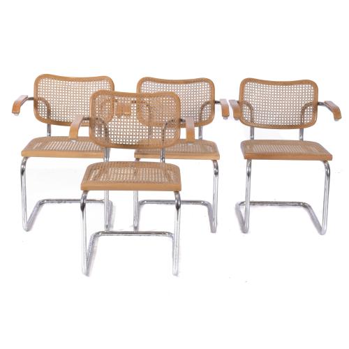 MARCEL BREUER (1902 - 1981). SET OF FOUR "CESCA" CHAIRS WITH ARMS FOR GAVINA, CIRCA 1960.