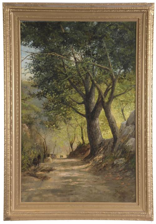 RAMÓN AMADO Y BERNARDET (1844-1888).  "TREE-LINED PATH", 18