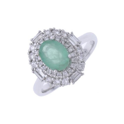 ROSETTE RING WITH EMERALD AND DIAMONDS