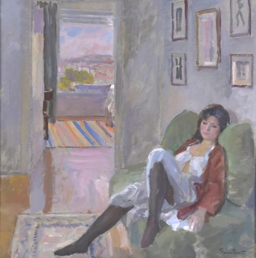 RAMÓN PICHOT SOLER (1924-1996). "JOVEN RECOSTADA EN EL SOFÁ".