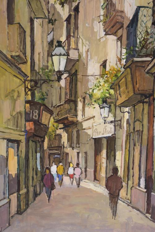 JOSÉ LUIS DE LOS COBOS SANJURJO (1934).  "CALLE PETRITXOL".