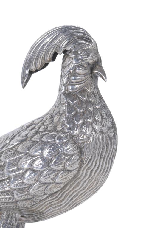 PAIR OF SPANISH SILVER TABLE PHEASANTS, SECOND HALF OF THE 