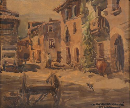 CEFERINO OLIVÉ (1907-1995).  "PLAZOLETA RURAL, MONZÓN", 1977 .