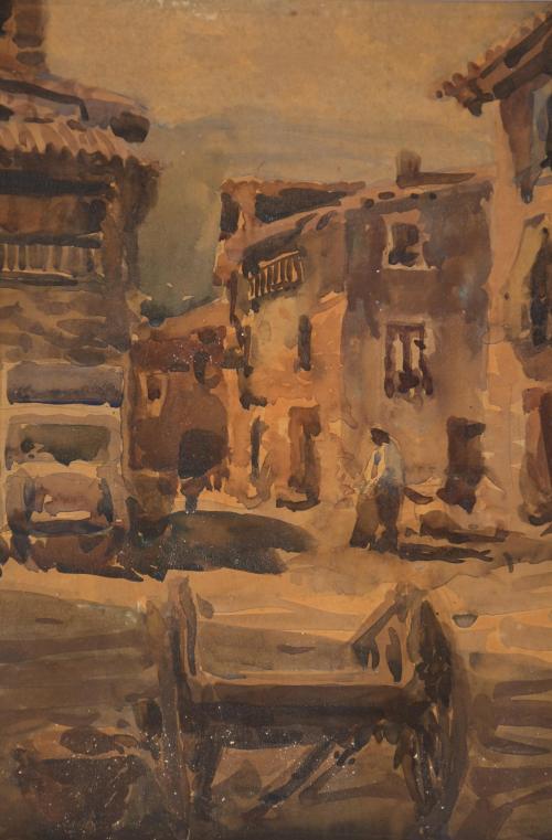 CEFERINO OLIVÉ (1907-1995).  "PLAZOLETA RURAL, MONZÓN", 197