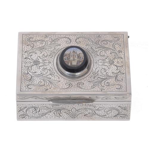 SILVER BOX WITH MICROMOSAIC, SECOND HALF OF THE 20TH CENTURY. 