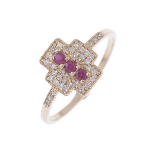 ART DECO STYLE RING WITH RUBIES AND DIAMONDS.