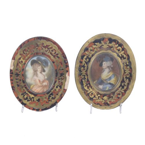 PAIR OF ENGLISH MINIATURES WITH BOULLE FRAME, 19TH CENTURY.