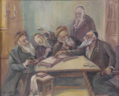 DAVID GARFINKIEL (1902-1970).  "TALMUDIC DISCUSSION".