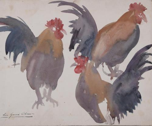 LUIS GARCIA OLIVER (1907-1977).  "GALLOS".