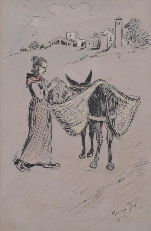 MARIANO FOIX (1860-1914).  "GIRL AND DONKEY", 1911.