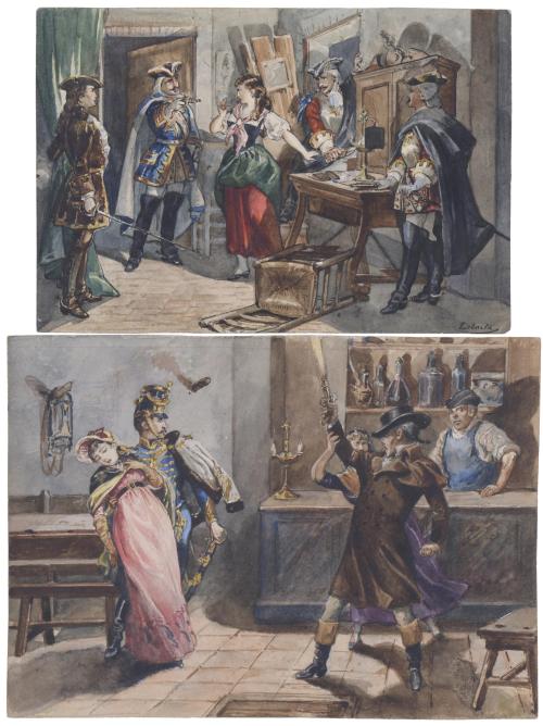 LLUÍS LABARTA I GRAÑÉ (1852-1924). Set of 4 illustrations with violent scenes.