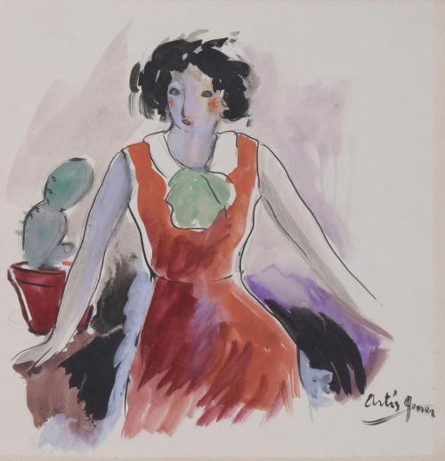 AVEL·LI ARTIS-GENER (1912-2000).  Pair of drawings "GIRL IN RED DRESS".