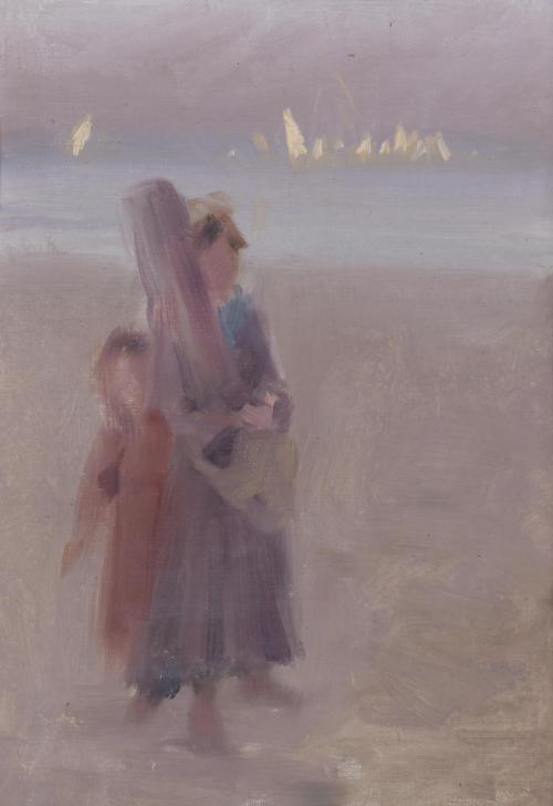 20TH CENTURY SPANISH SCHOOL. "FIGURES ON THE BEACH".