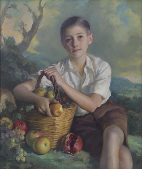 VICTOR MOYA CALVO (1889-1972).  "BOY WITH A BASKET OF FRUIT