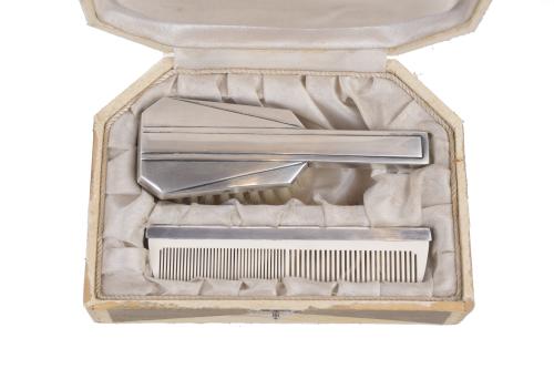 DESCHAMPS FRÈRES. SILVER VANITY SET, CIRCA 1930.