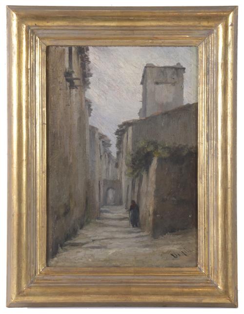 MODEST URGELL I INGLADA (1839-1919). "STREET WITH A FIGURE".