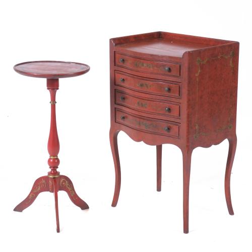 ORIENTAL-LIKE STYLE SET OF PEDESTAL AND SIDE TABLE, CIRCA 1