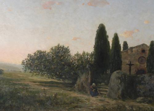 19TH-20TH CENTURY CATALAN SCHOOL. "LANDSCAPE WITH A CHURCH 