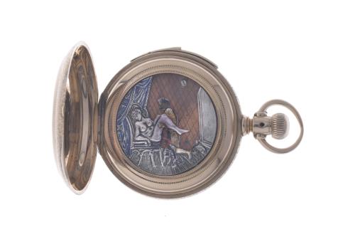 WALTHAM, GOLD POCKET WATCH WITH AUTOMATON